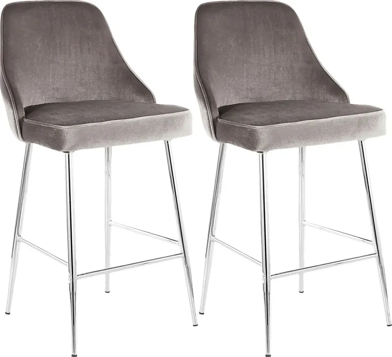 Mairie Silver Plush Counter Height Stool, Set of 2