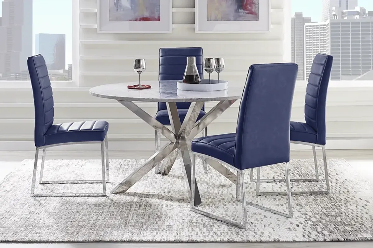 Linton Park Silver 5 Pc Round Dining Room with Midnight Side Chairs