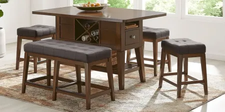 Walstead Place Brown 6 Pc Counter Height Dining Room with Brown Bench and Kyoto Stools