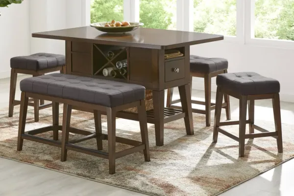 Walstead Place Brown 6 Pc Counter Height Dining Room with Brown Bench and Kyoto Stools