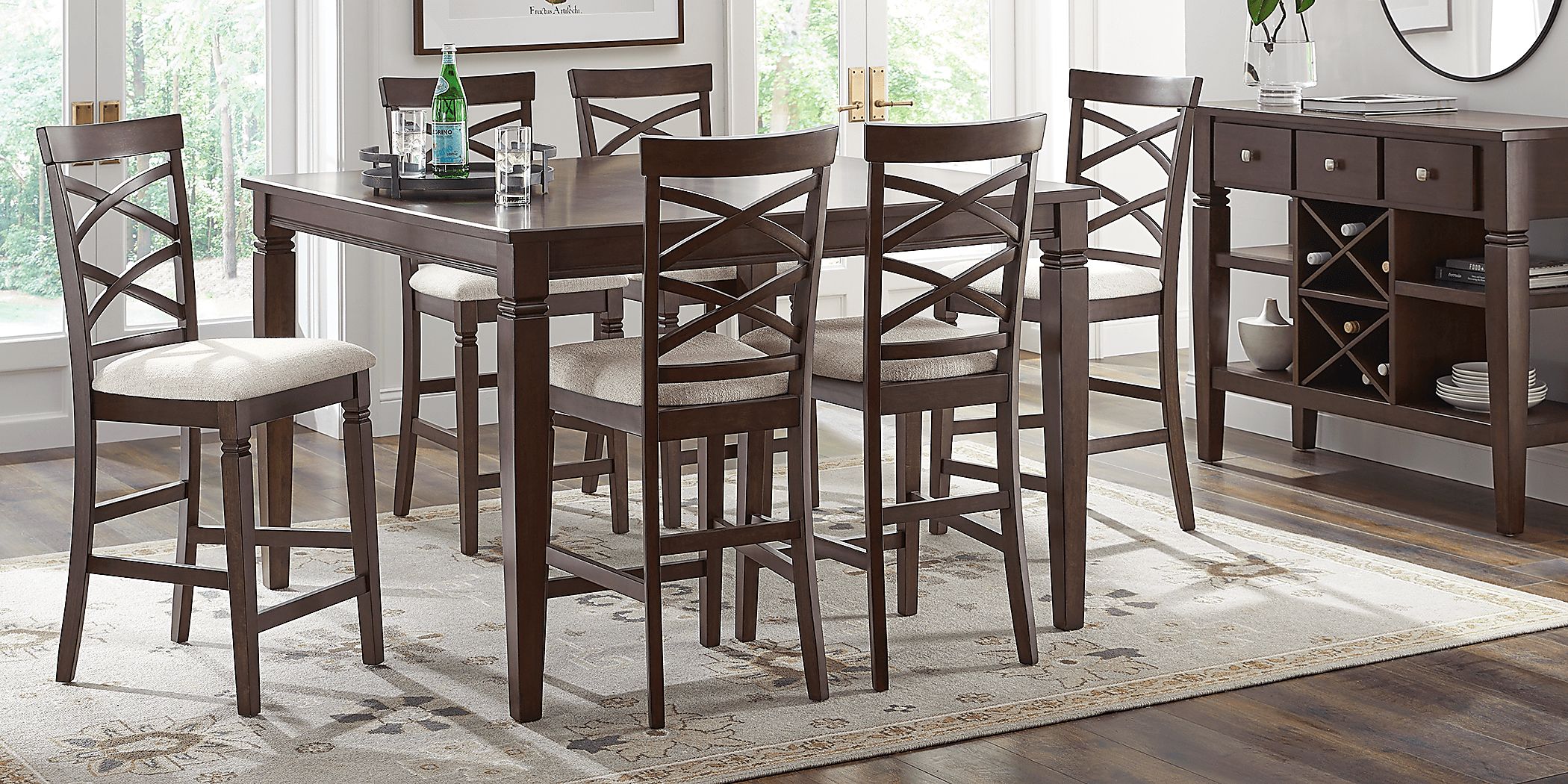 Winslow Brown Cherry 7 Pc Square Counter Height Dining Room with X-Back Stools