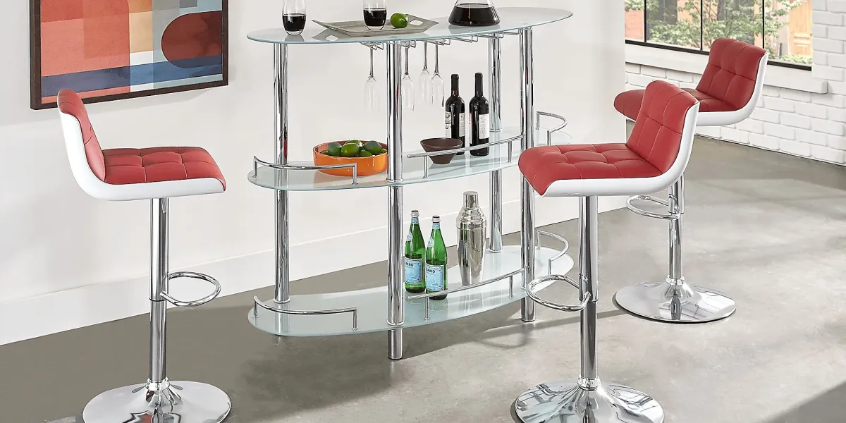 Searcy Platinum 3 Pc Bar Set with Red Stools