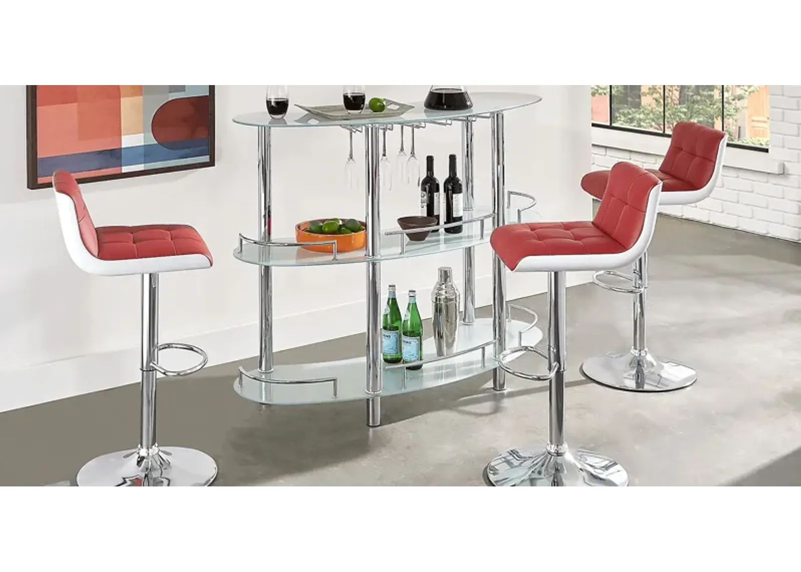 Searcy Platinum 3 Pc Bar Set with Red Stools