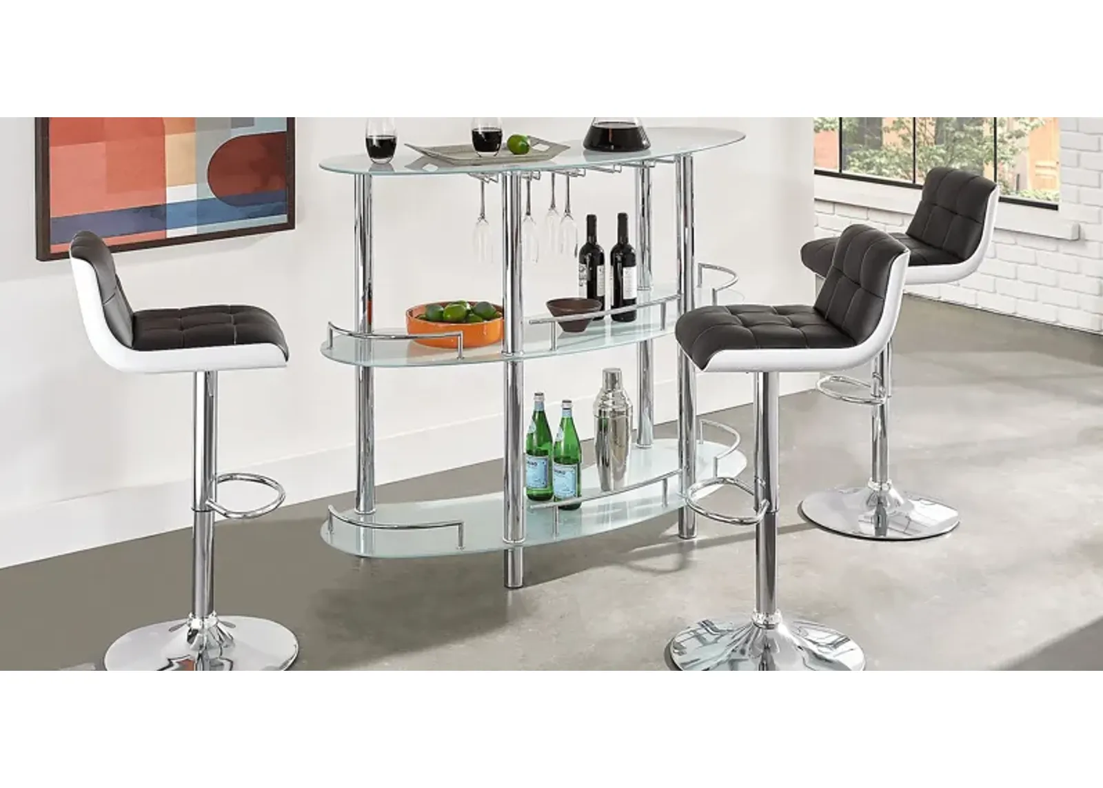 Searcy Platinum 3 Pc Bar Set with Black Stools