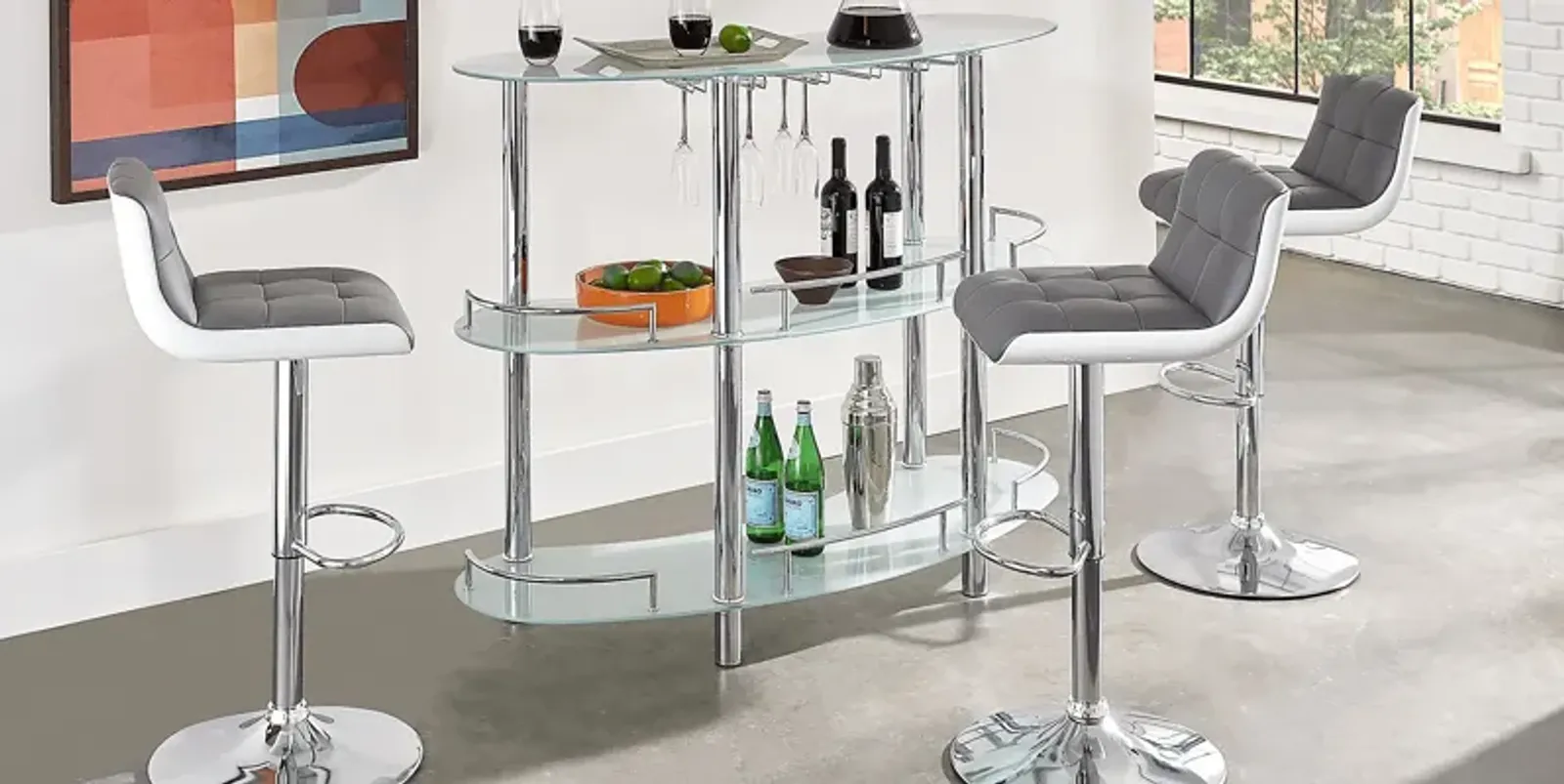 Searcy Platinum 3 Pc Bar Set with Gray Stools