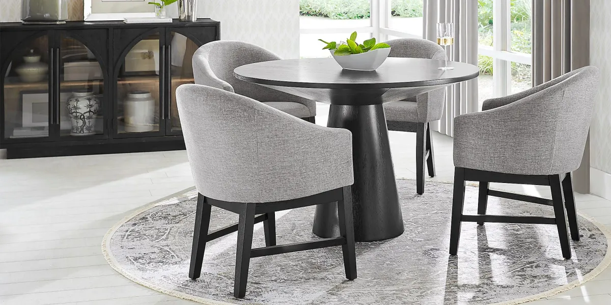 Kendall Black 5 Pc 48" Round Dining Room with Gray Arm Chairs