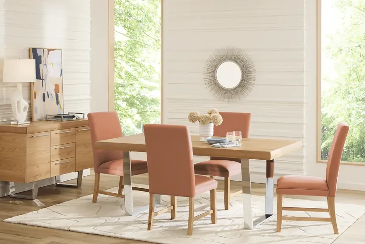 San Francisco Natural 5 Pc Dining Room with Orange Upholstered Chairs