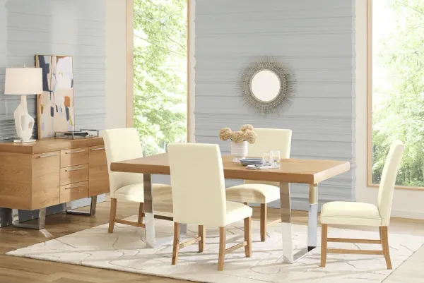 San Francisco Natural 5 Pc Dining Room with White Upholstered Chairs