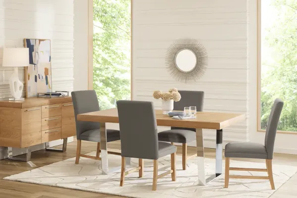 San Francisco Natural 5 Pc Dining Room with Gray Upholstered Chairs