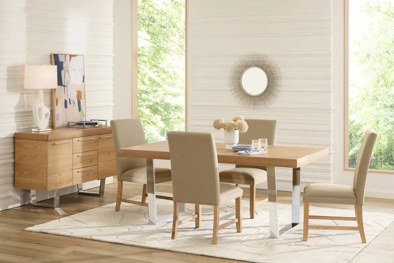 San Francisco Natural 5 Pc Dining Room with Brown Upholstered Chairs