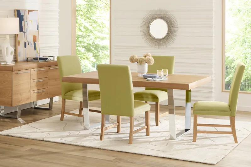 San Francisco Natural 5 Pc Dining Room with Green Upholstered Chairs