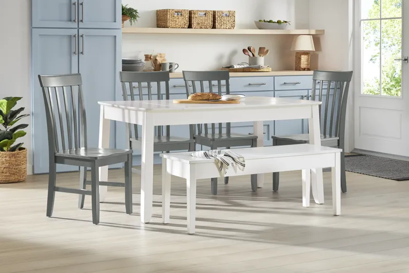 Concord White 6 Pc Storage Dining Room with Gray Slat Back Chairs