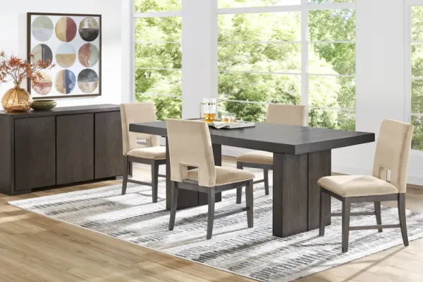 Angelica Brown 6 Pc Dining Room with Tan Side Chairs