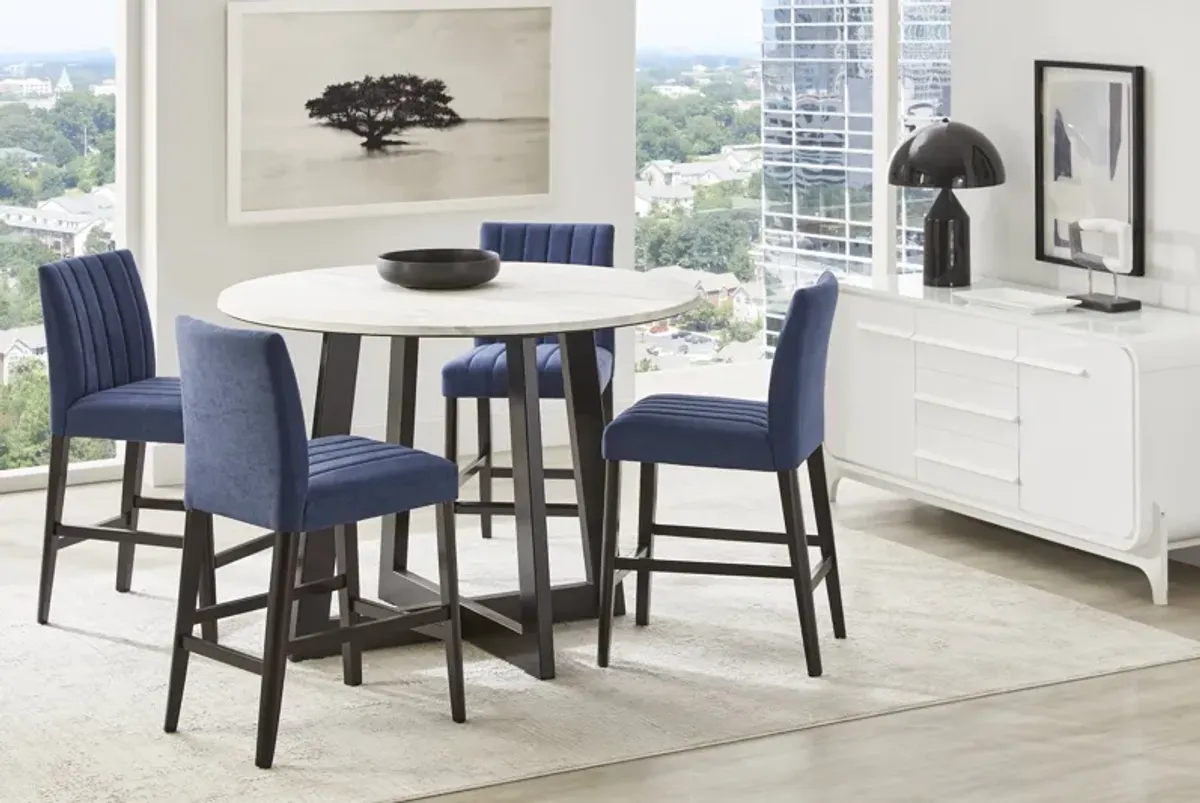 Jarvis White 5 Pc Counter Height Dining Room with Blue Side Chairs