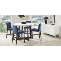 Jarvis White 5 Pc Counter Height Dining Room with Blue Side Chairs