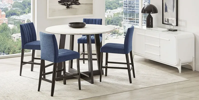 Jarvis White 5 Pc Counter Height Dining Room with Blue Side Chairs