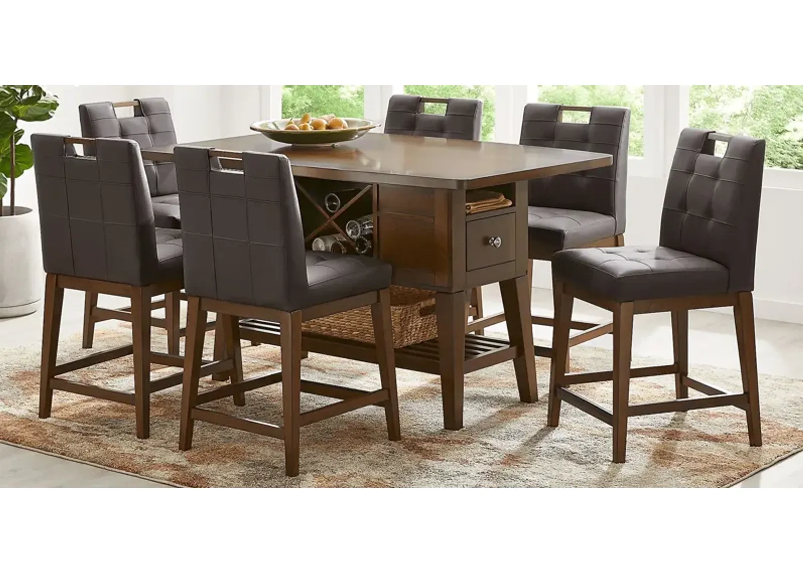 Walstead Place Brown 5 Pc Counter Height Dining Room with Brown Barstools