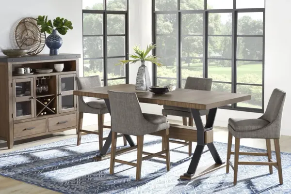 Hazelnut Woods 5 Pc Brown Counter Height Dining Room with Upholstered Stools