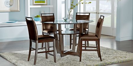 Ciara Espresso 5 Pc 54"" Round Counter Height Dining Set with Brown Stools