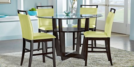 Ciara Espresso 5 Pc 54"" Round Counter Height Dining Set with Green Stools