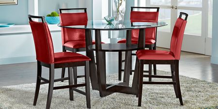 Ciara Espresso 5 Pc 54"" Round Counter Height Dining Set with Red Stools