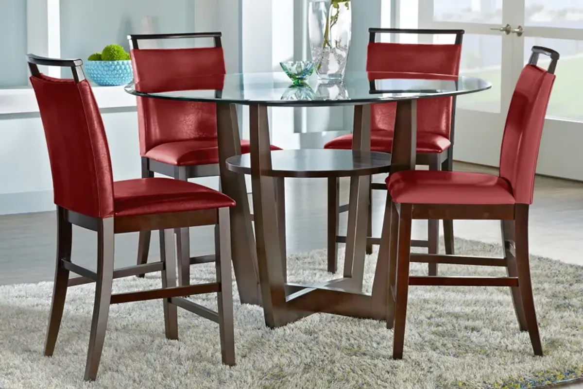 Ciara Espresso 5 Pc 54" Round Counter Height Dining Set with Red Stools