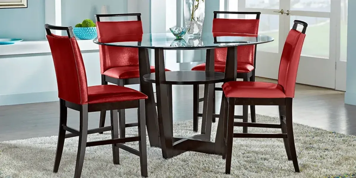 Ciara Espresso 5 Pc 54"" Round Counter Height Dining Set with Red Stools