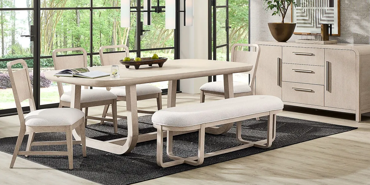 Canyon Light Gray 6 Pc Dining Room with Panel Back Chairs and Bench