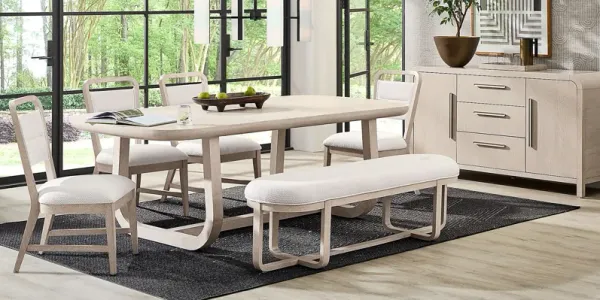 Canyon Light Gray 6 Pc Dining Room with Upholstered Chairs and Bench