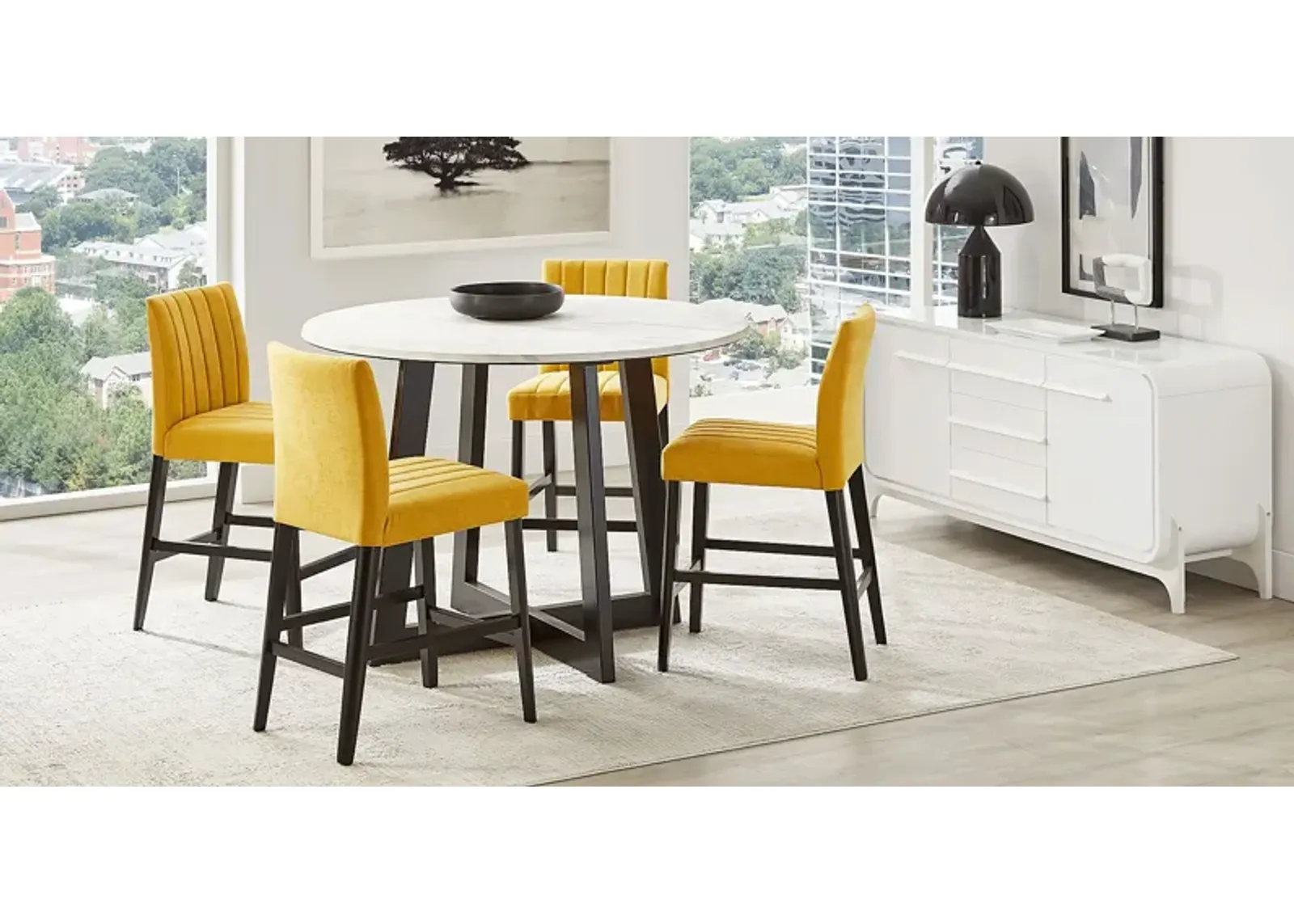 Jarvis White 5 Pc Counter Height Dining Room with Yellow Side Chairs