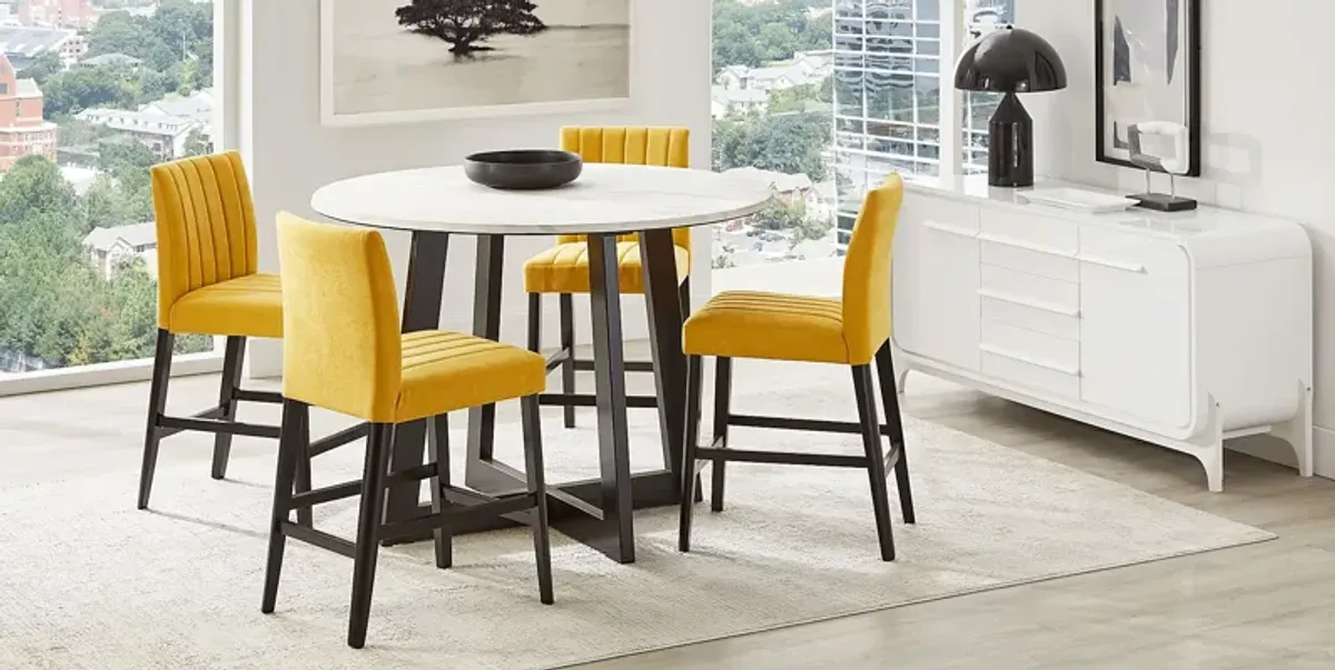 Jarvis White 5 Pc Counter Height Dining Room with Yellow Side Chairs