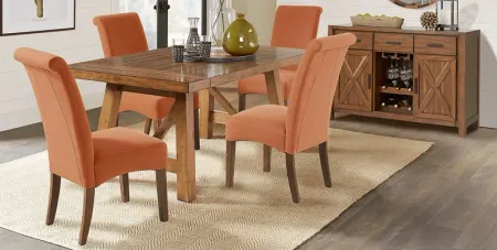 Acorn Cottage Brown 5 Pc Dining Room with Orange Chairs