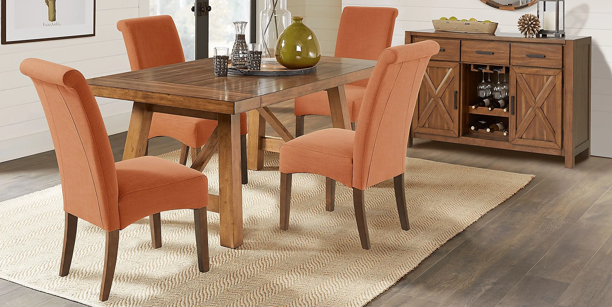 Acorn Cottage Brown 5 Pc Dining Room with Orange Chairs