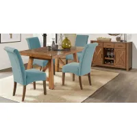 Acorn Cottage Brown 5 Pc Dining Room with Blue Chairs