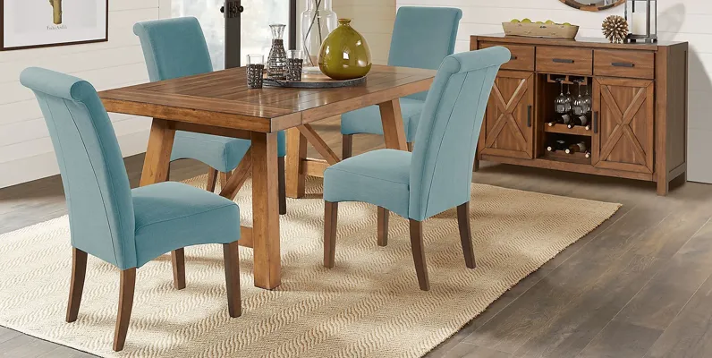 Acorn Cottage Brown 5 Pc Dining Room with Blue Chairs