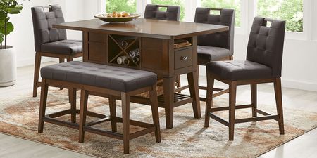 Walstead Place Brown 6 Pc Counter Height Dining Room with Brown Bench and Barstools