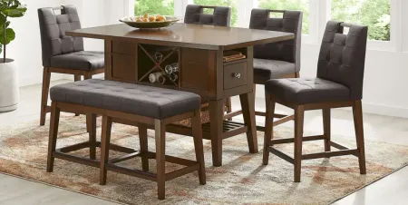 Walstead Place Brown 6 Pc Counter Height Dining Room with Brown Bench and Barstools