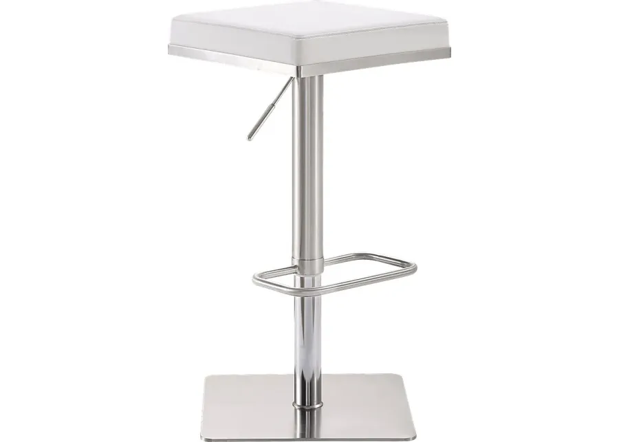 Bari White Adjustable Swivel Barstool