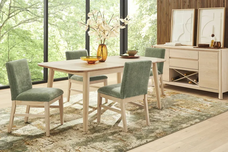 Julian Natural 5 Pc Dining Room with Green Upholstered Chairs