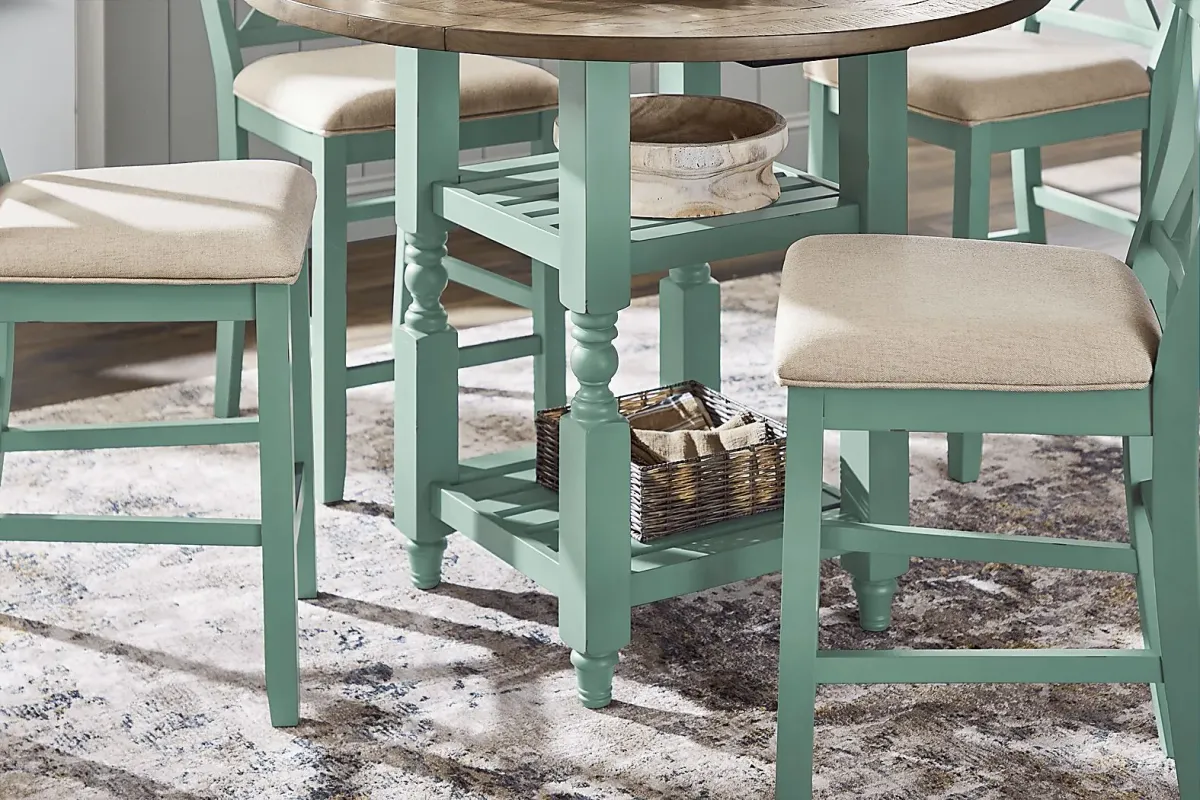 Spring Cottage Blue 5 Pc Round Counter Height Drop Leaf Dining Room