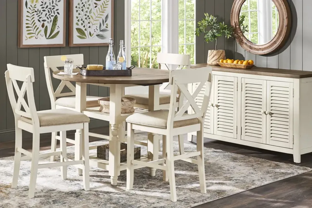 Spring Cottage White 5 Pc Round Counter Height Drop Leaf Dining Room