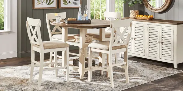 Spring Cottage White 5 Pc Round Counter Height Drop Leaf Dining Room