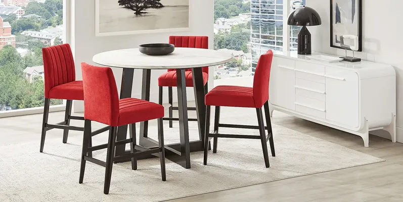 Jarvis White 5 Pc Counter Height Dining Room with Red Side Chairs