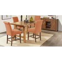 Acorn Cottage Brown 5 Pc Counter Height Dining Room with Orange Stools