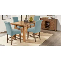 Acorn Cottage Brown 5 Pc Counter Height Dining Room with Blue Stools