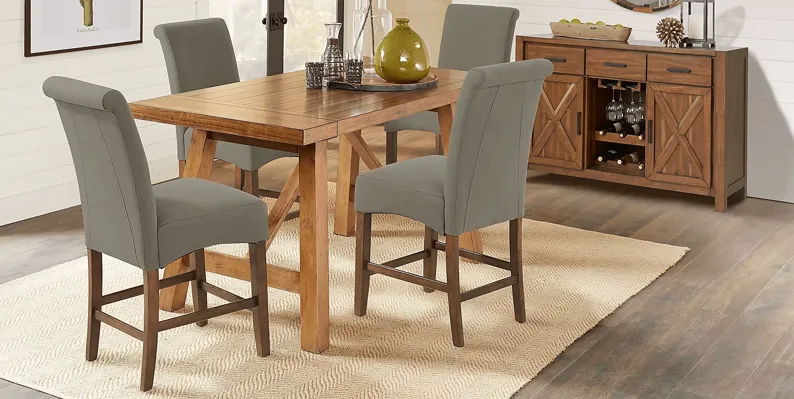 Acorn Cottage Brown 5 Pc Counter Height Dining Room with Gray Stools