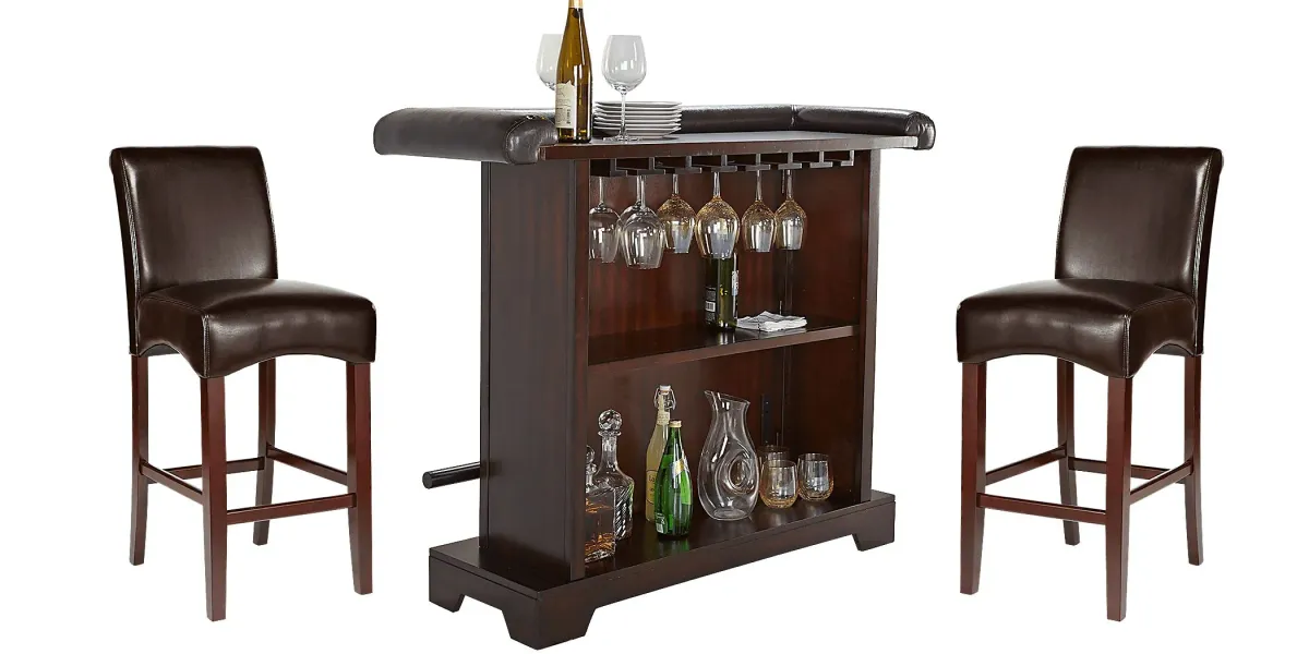 Galeno Cherry 3 Pc Bar Set with Brown Barstools