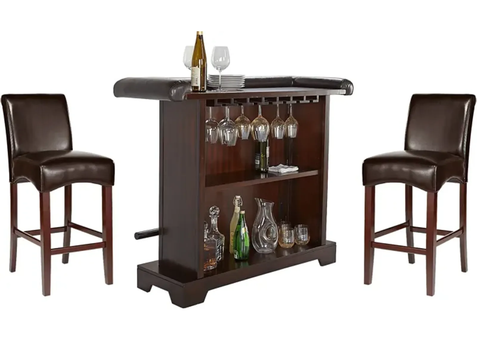 Galeno Cherry 3 Pc Bar Set with Brown Barstools