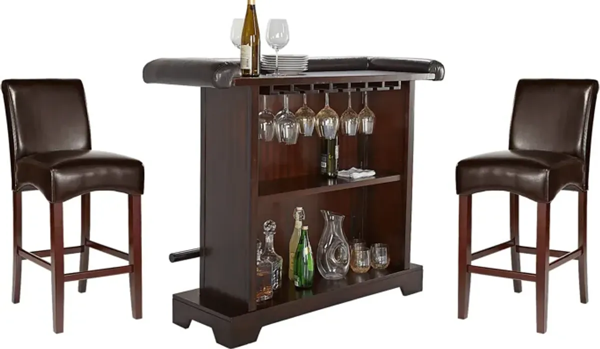 Galeno Cherry 3 Pc Bar Set with Brown Barstools