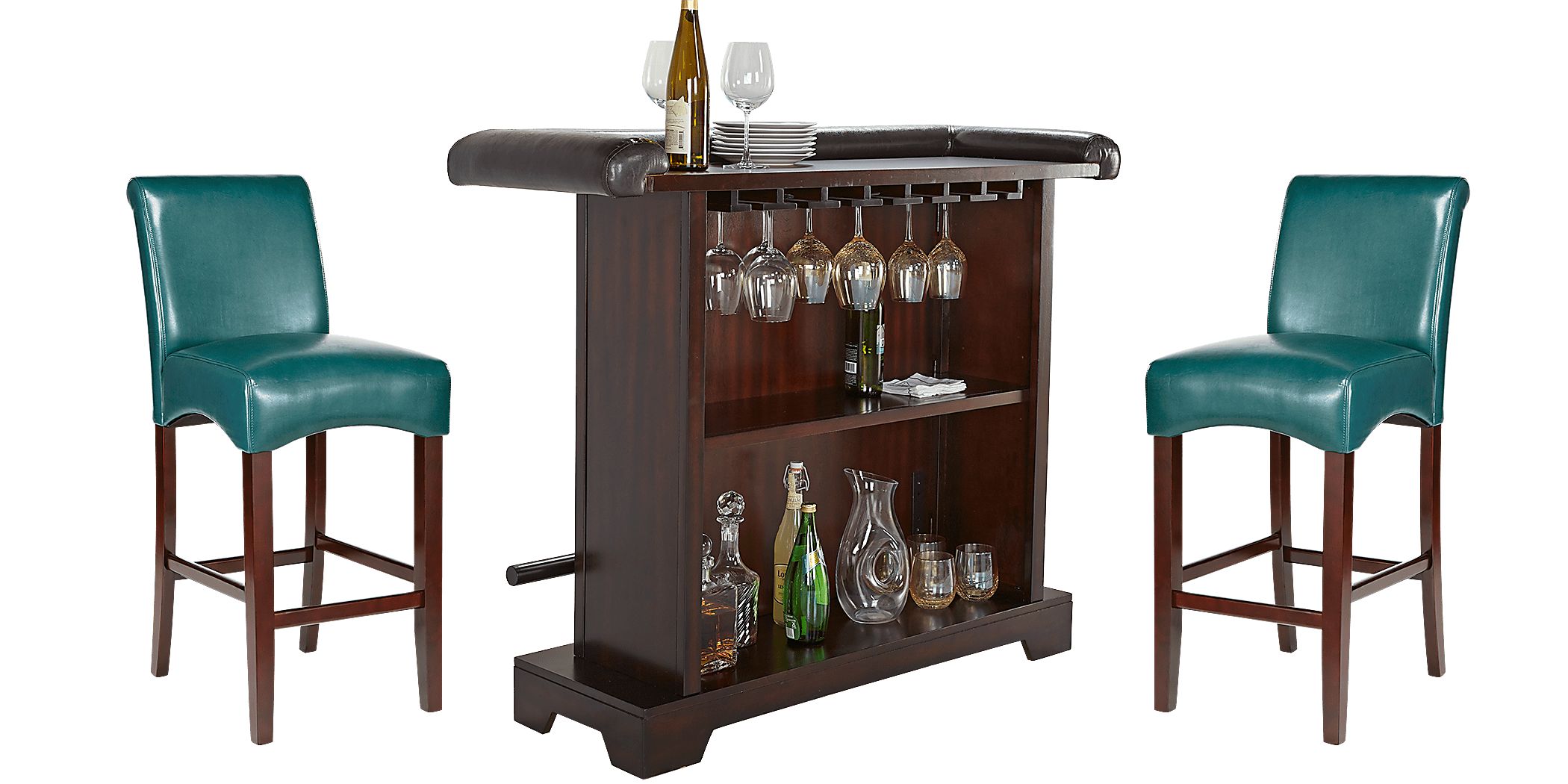 Galeno Cherry 3 Pc Bar Set with Aqua Barstools